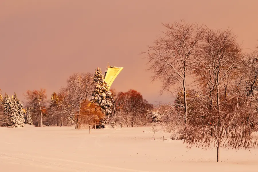 Lumière chaude — Le soleil rasant passe sous les nuages et donne à la neige une couleur de sable.