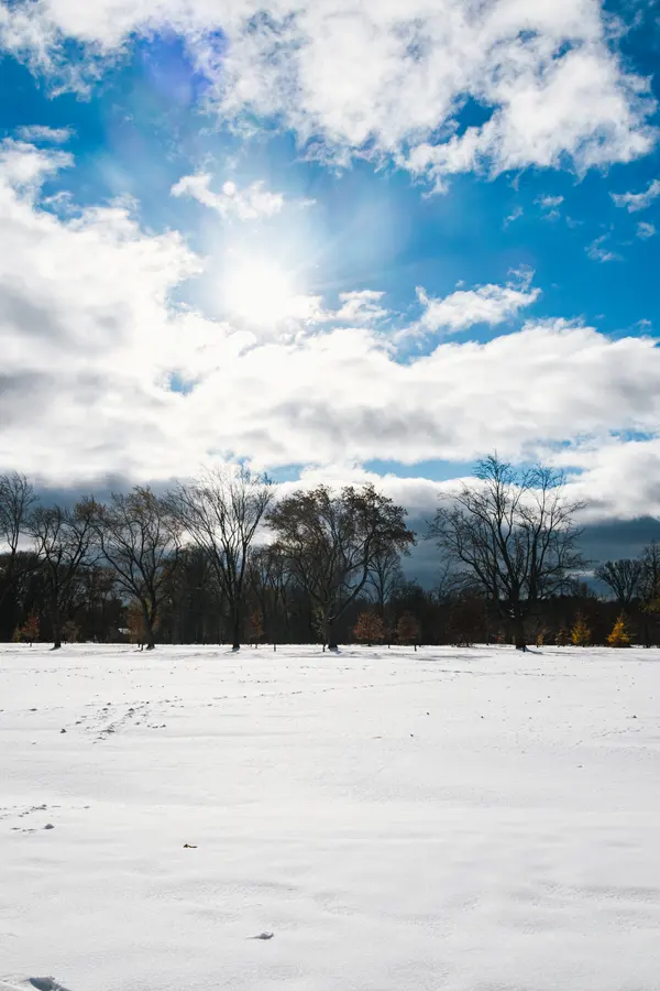 Grand ciel — Un champ de neige sous un ciel de plein hiver, sans un pas.